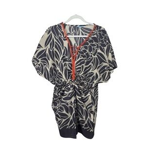 LeifNotes Anthropologie Palm Print Beaded Tunic Dress